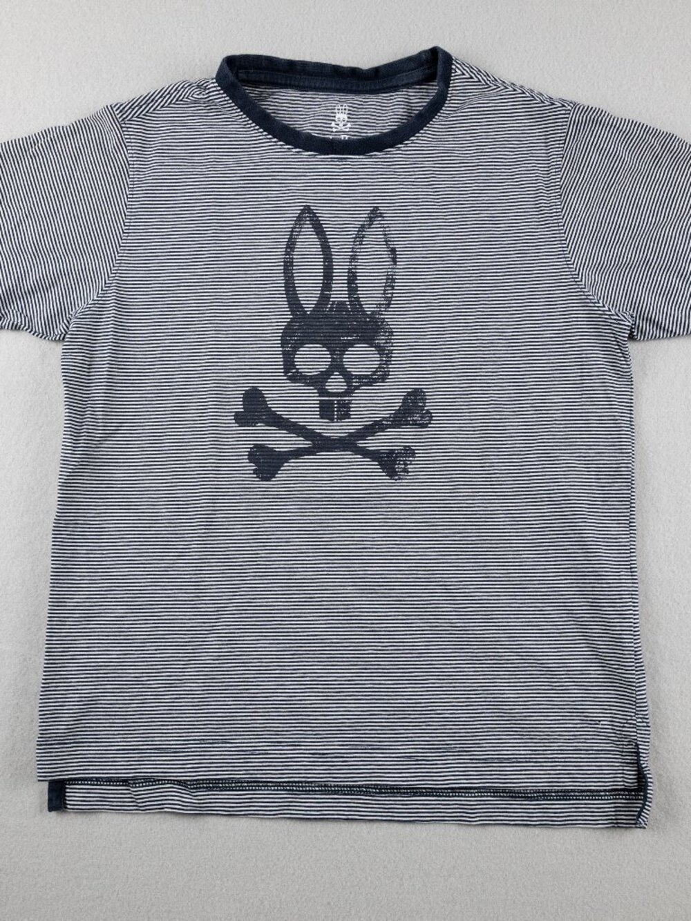 Psycho Bunny Boys Youth M 10/12 Pima Cotton Striped Skull Crossbones T Shirt